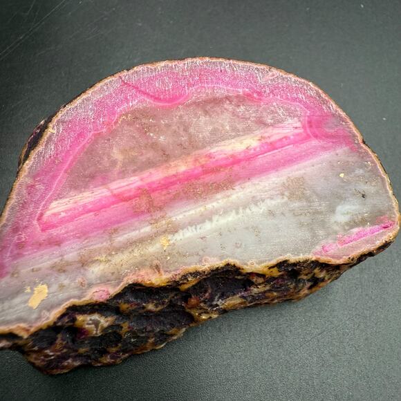 Natural Sliced Agate Gemstone Rock Pink and White Crystal Semi Polished - Picture 14 of 14